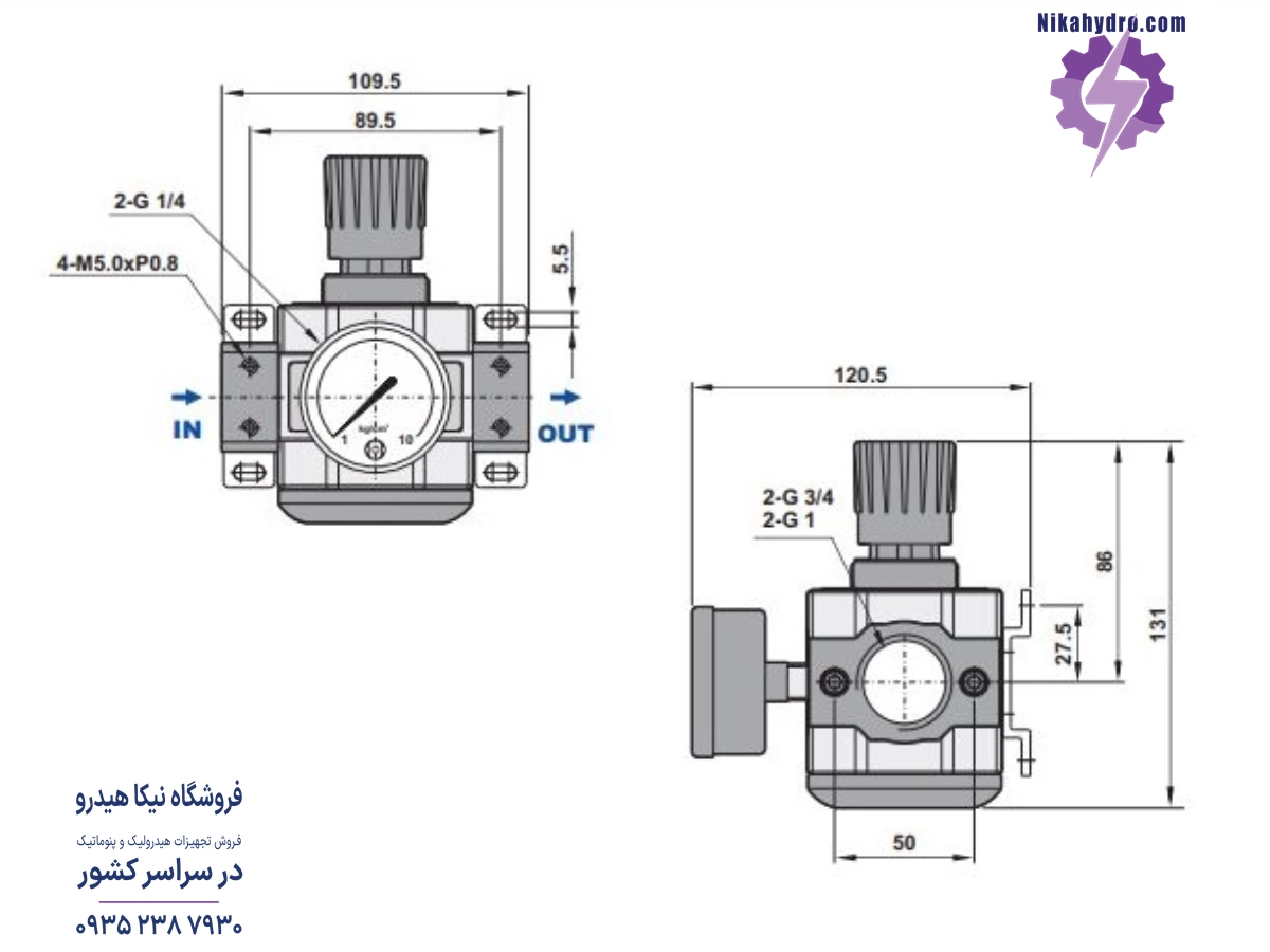 ابعاد رگلاتور 3/4 اینچ شاکو