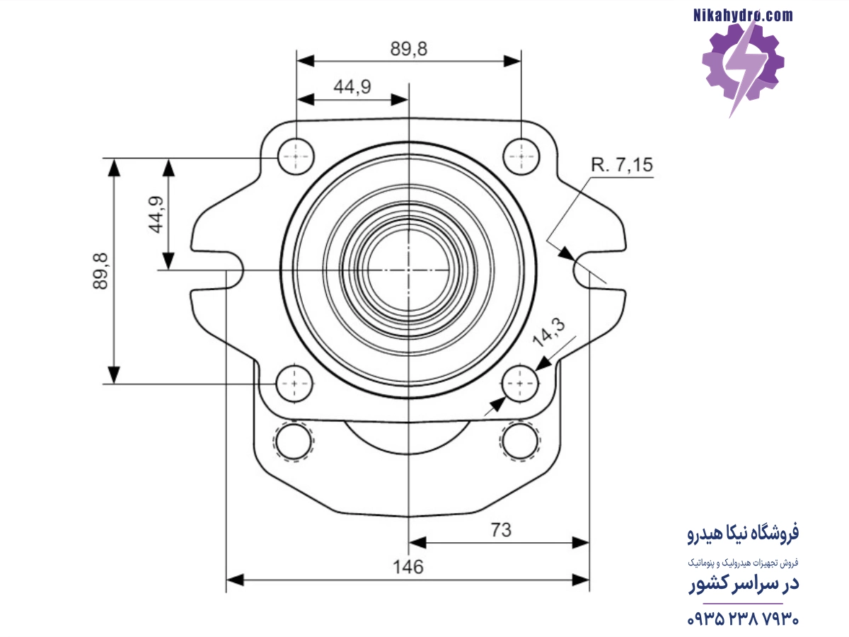 ابعاد فلنج پمپ بدنه چدنی 96 لیتری روکت