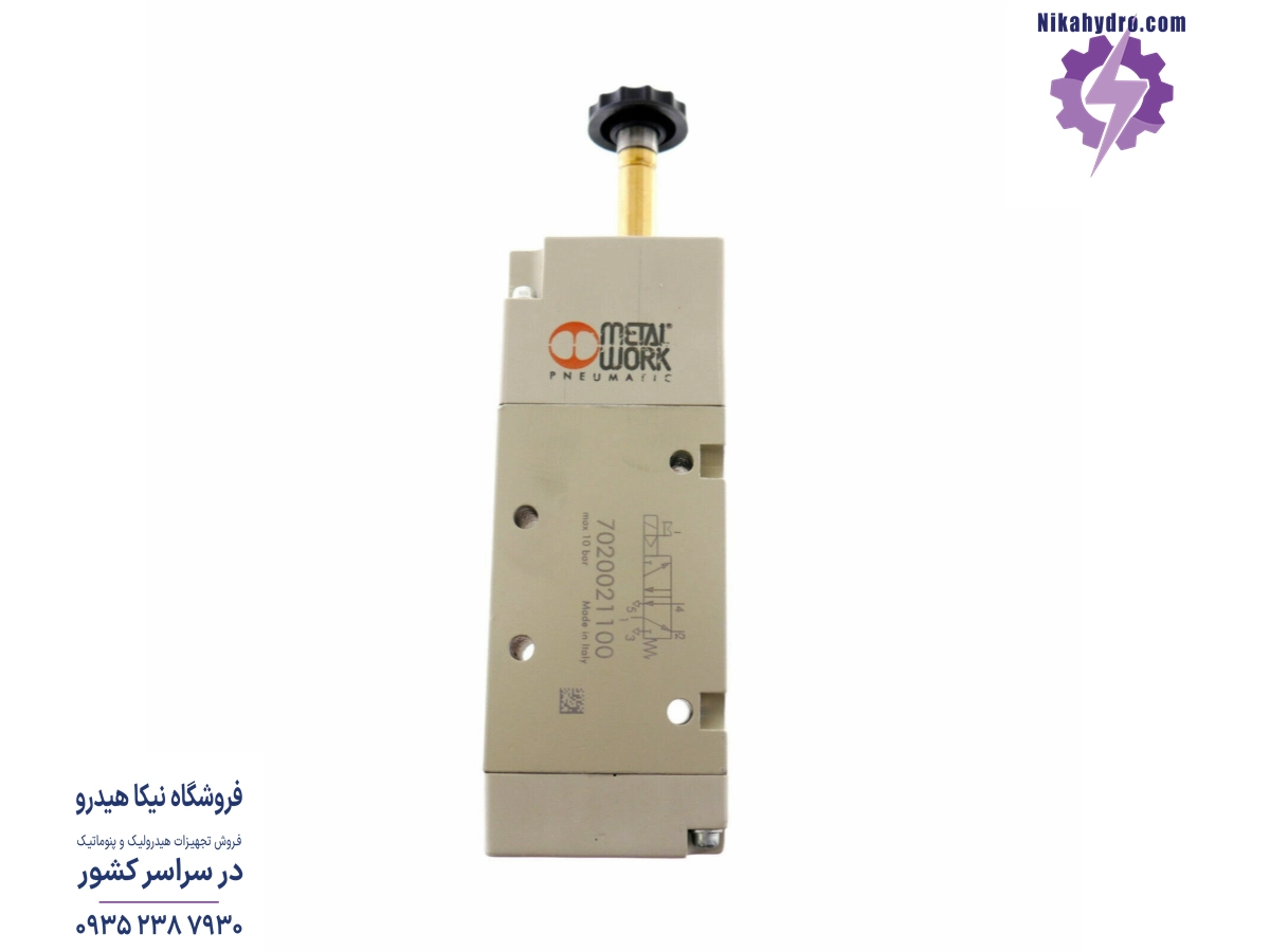 شیر برقی پنوماتیک کنترل جهت از نوع 5/2 سایز 1/4 اینچ ساخت شرکت متال ورک ایتالیا بدو بوبین