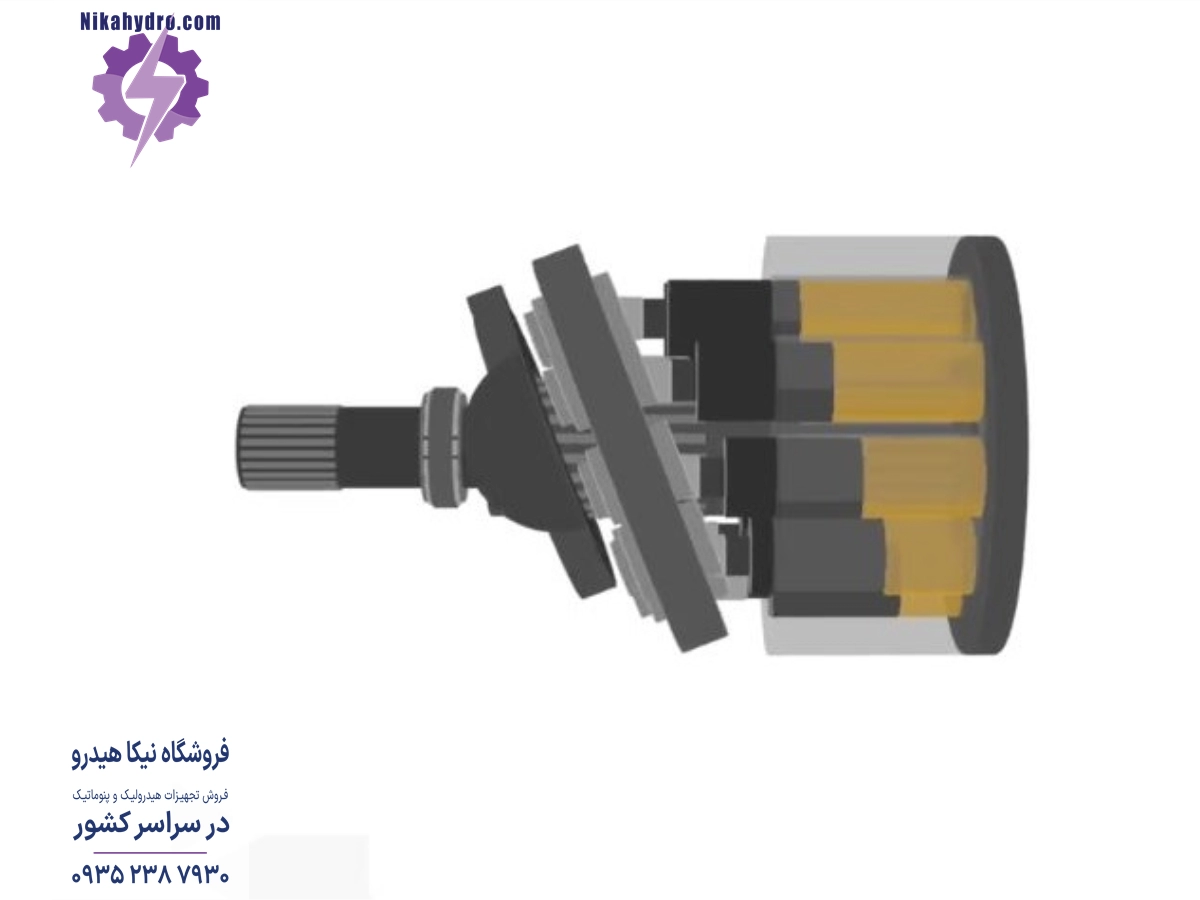 در هر سیکل چرخش محور هر ۶ پیستون در حال پر و خالی شدن هستند. در یک نیم سیکل، این پیستون‌ها از سیال هیدرولیکی پر می‌شوند و در نیم سیکل بعدی برای تخلیه در پورت خروجی آماده هستند