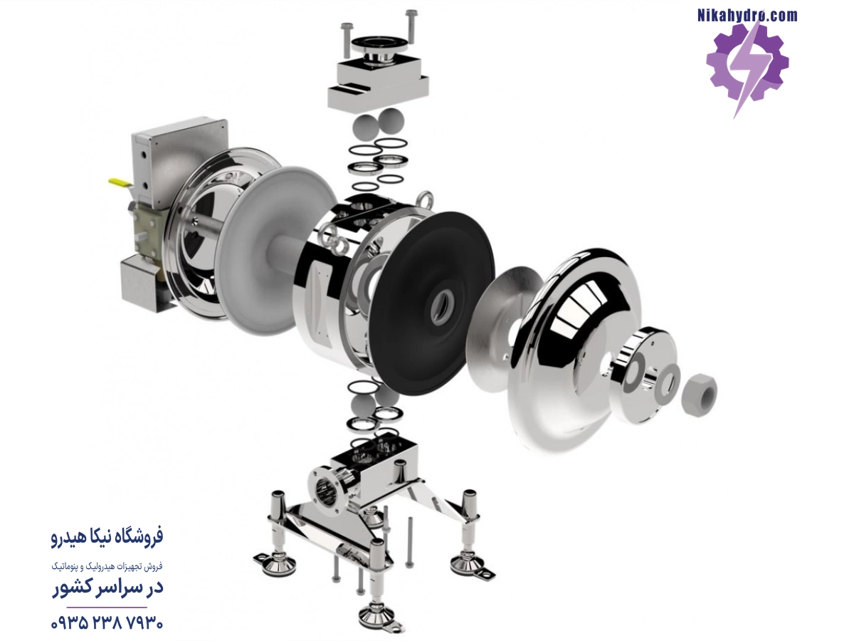 نمایی از اجزای داخلی پمپ دیافراگمی