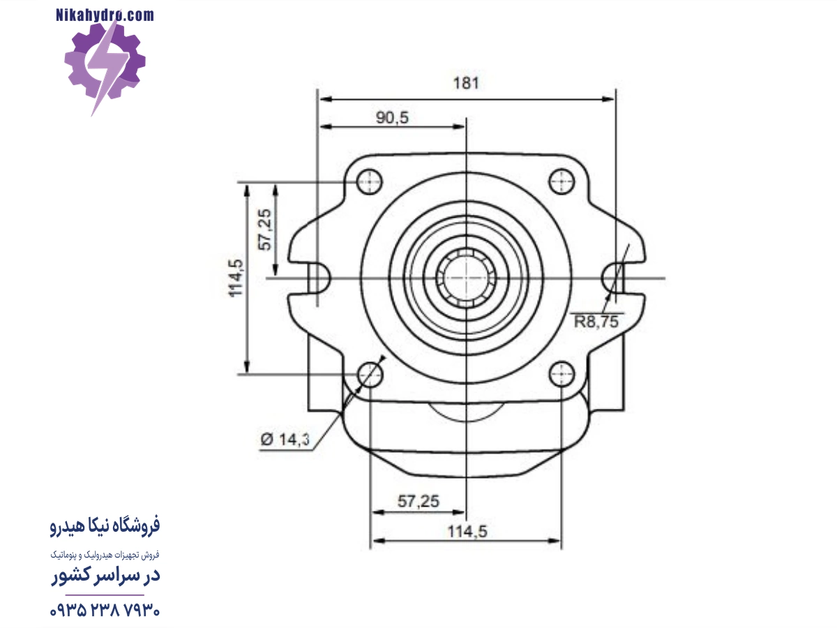 ابعاد فلنج و نافی پمپ پوسته چدن روکت مدل 13PNC225IG09R