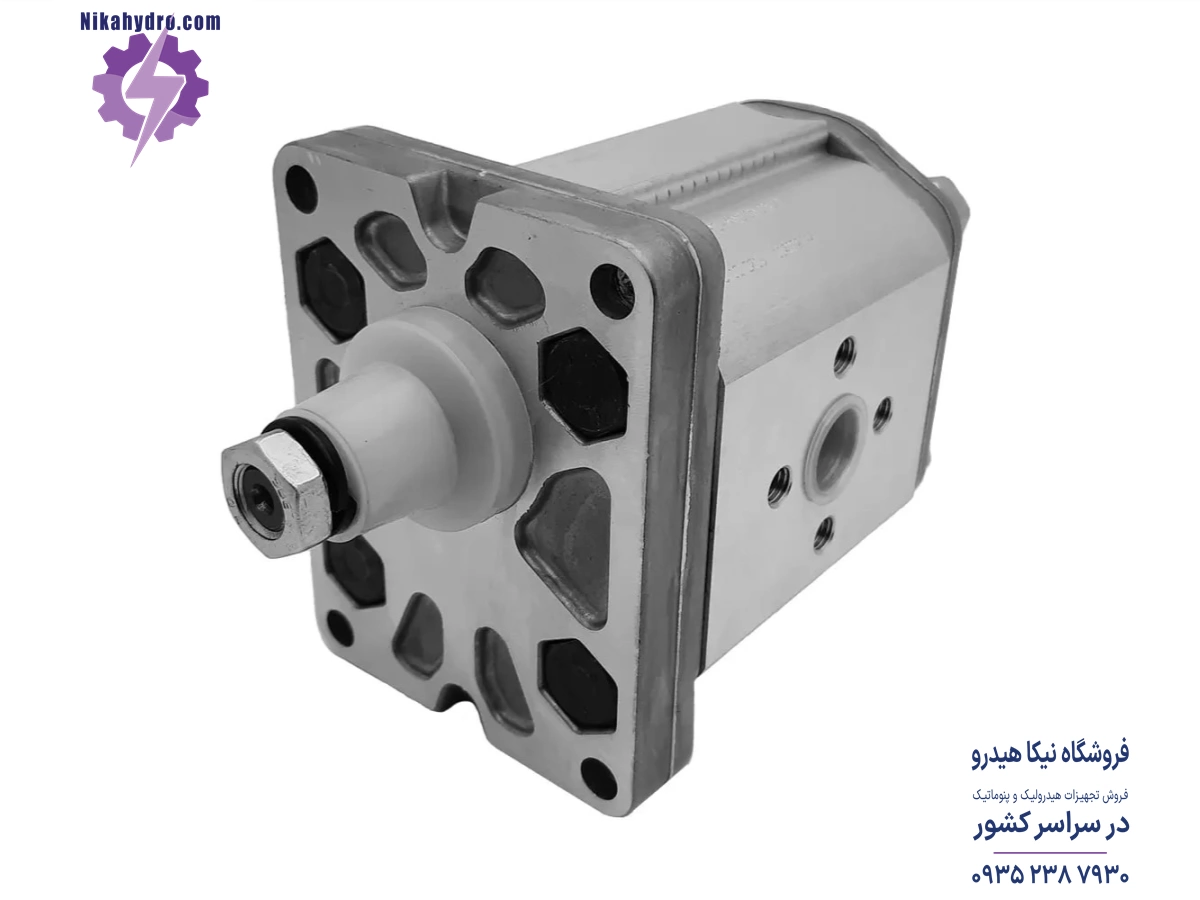 نمای رو به روی پمپ دنده ای مرزوکی مدل ALP2-D-34 که فلنج پمپ مشخص است.